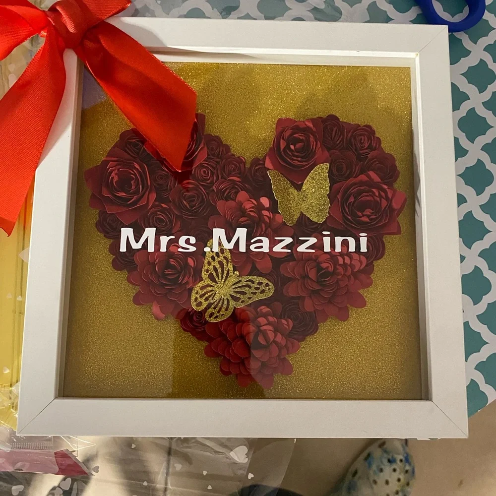8 X 8 Red Heart Shadow Box | Custom Text | Birthday Gift | Anniversary - Picture 3 of 8